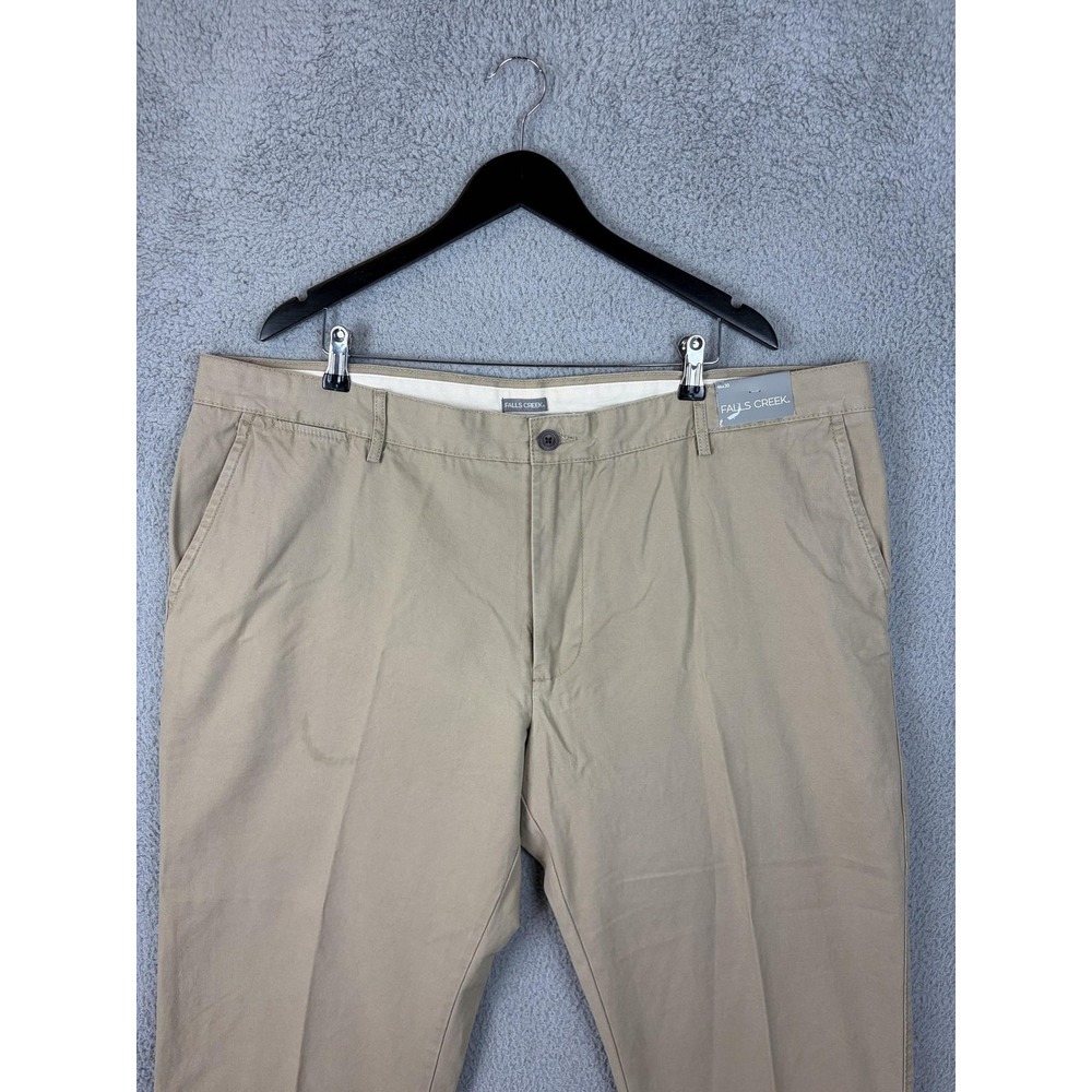 Falls Creek Pants Mens 46x30 Beige 100% Cotton Chino Casual Workwear Big Tall